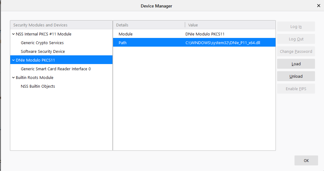 Load PKCS#11 in Firefox