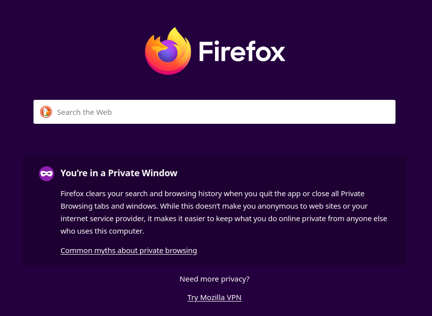 Incognito mode in Firefox