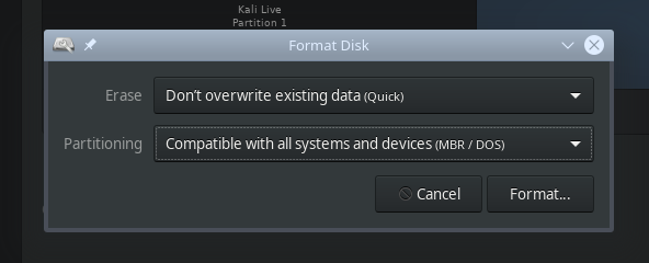 Formatting USB stick