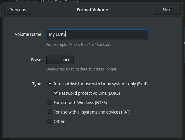 LUKS partition