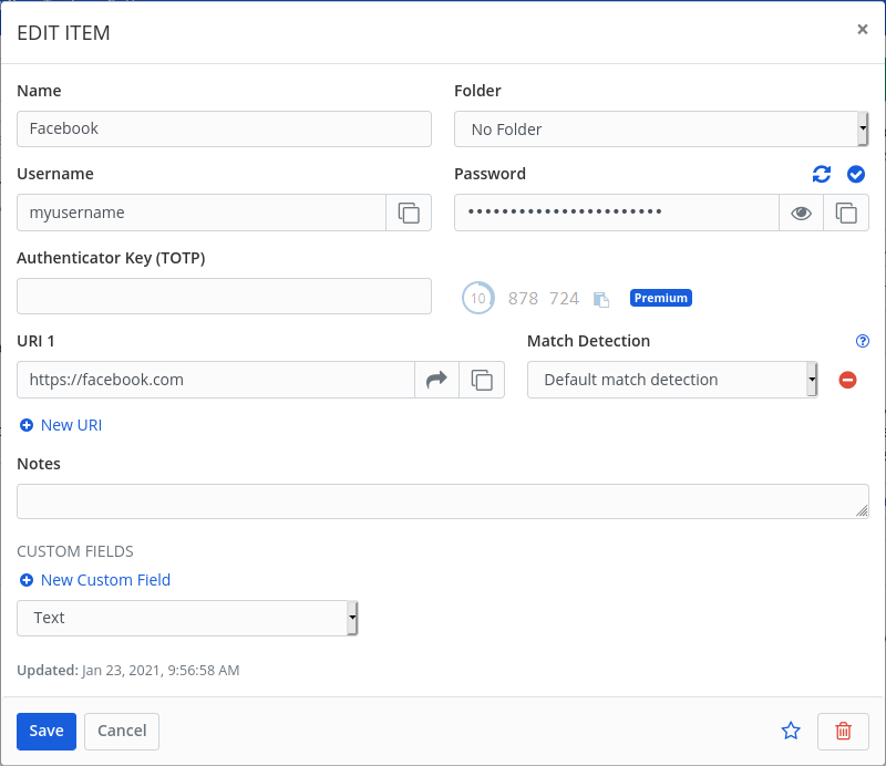 Edit a password in Bitwarden