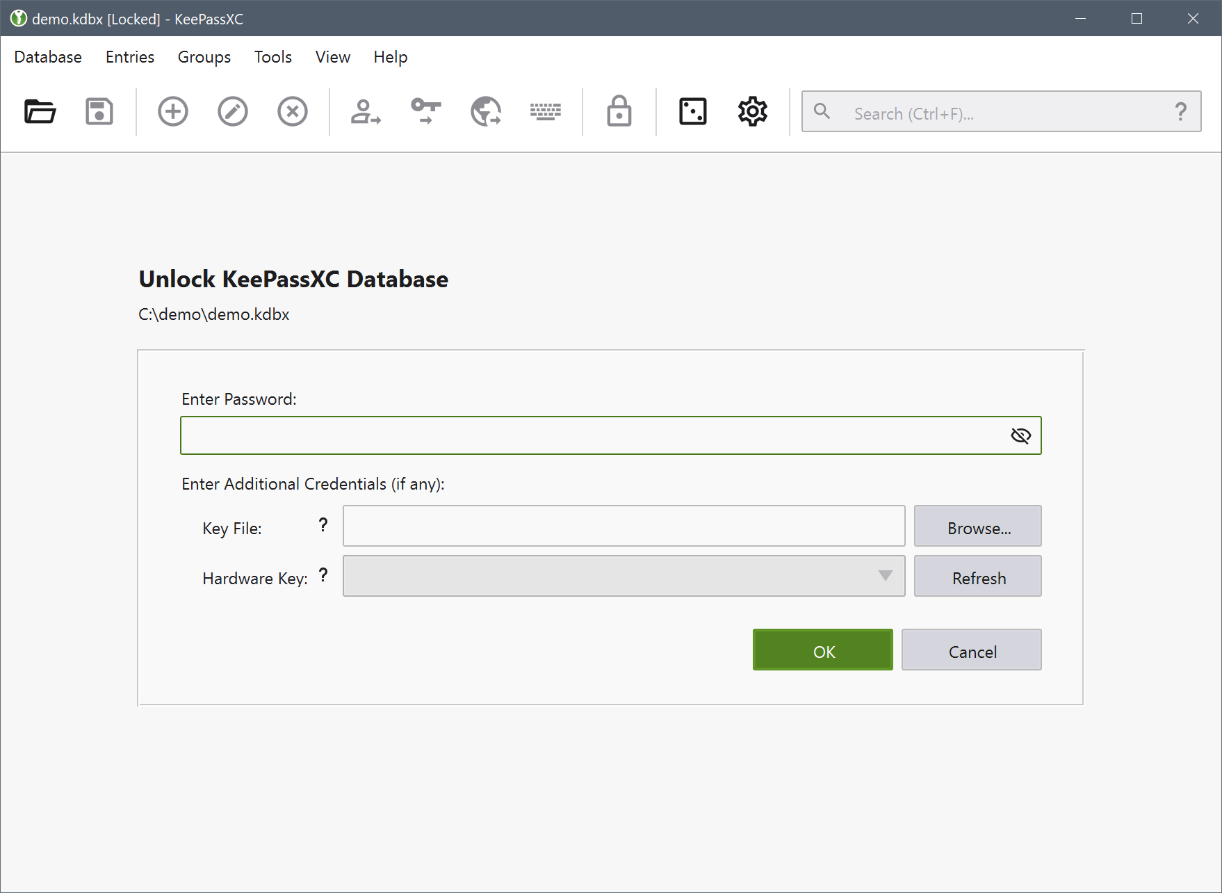 Open KeePassXC database