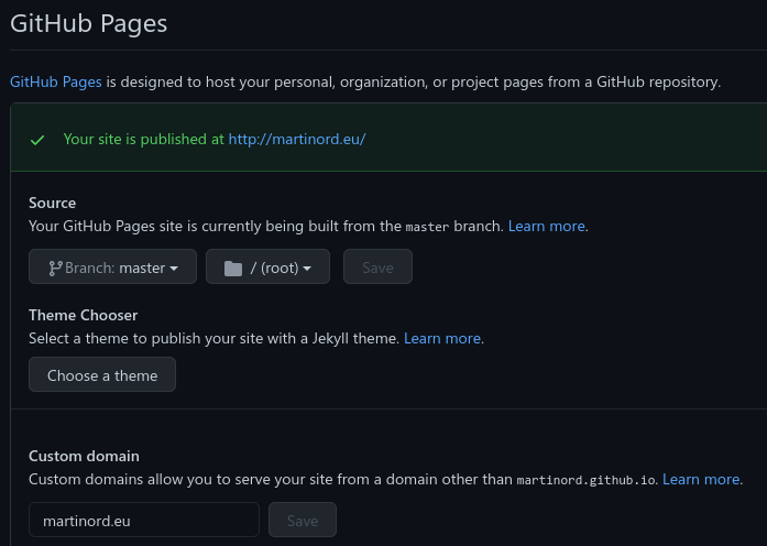 Github Pages settings